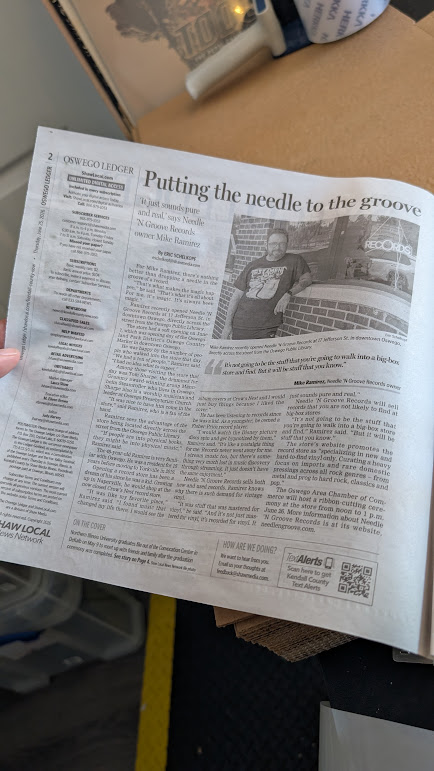 Newspaper Article: Needle 'N Groove records spin in downtown Oswego